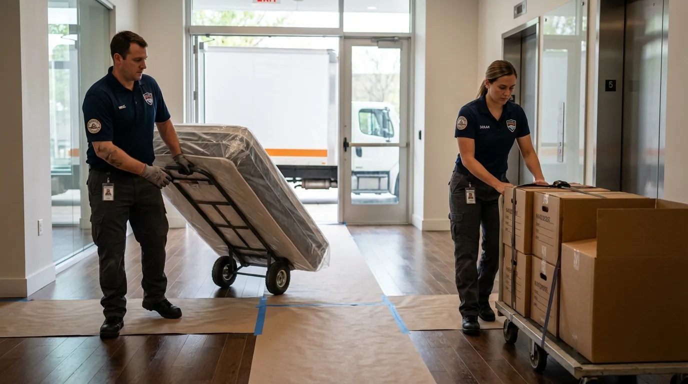 Professional apartment movers loading elevator in Salmon, ID